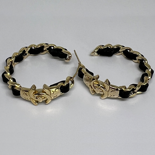 Lambskin CC Turnlock Chain Hoop Earrings Gold Black - All Things Shiny